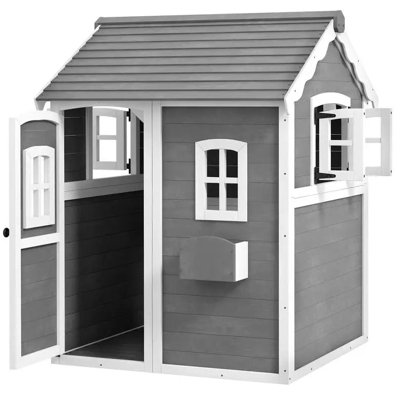 Outdoor Wooden Playhouse for Kids With Floor and Windows