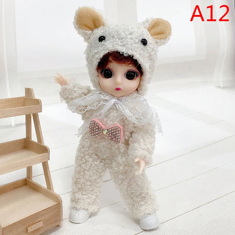 Mini 16cm Movable Jointed BJD Doll with 3D Big Eyes - 1/12 Scale