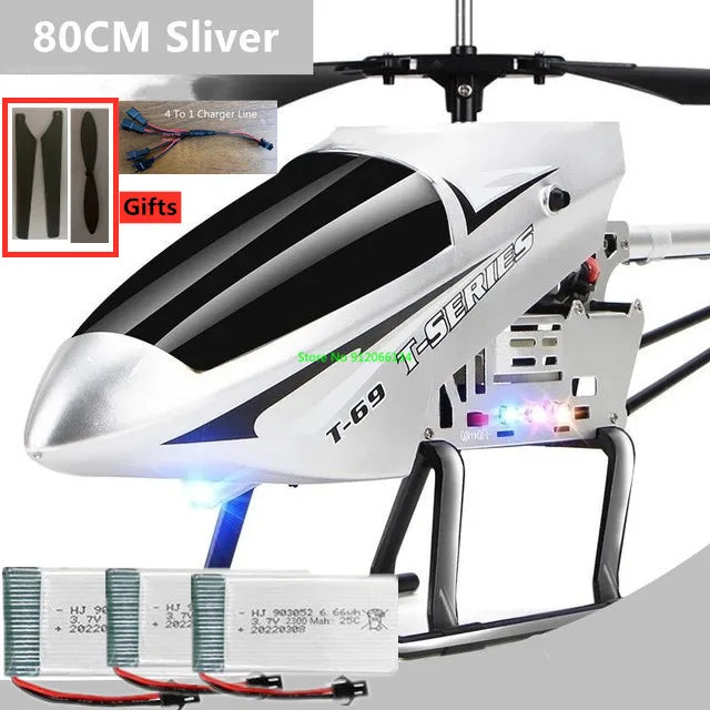 RC 150M Remote Control Large Alloy Electric Helicopter Drone Toy with LED Lights and Anti-Fall Design