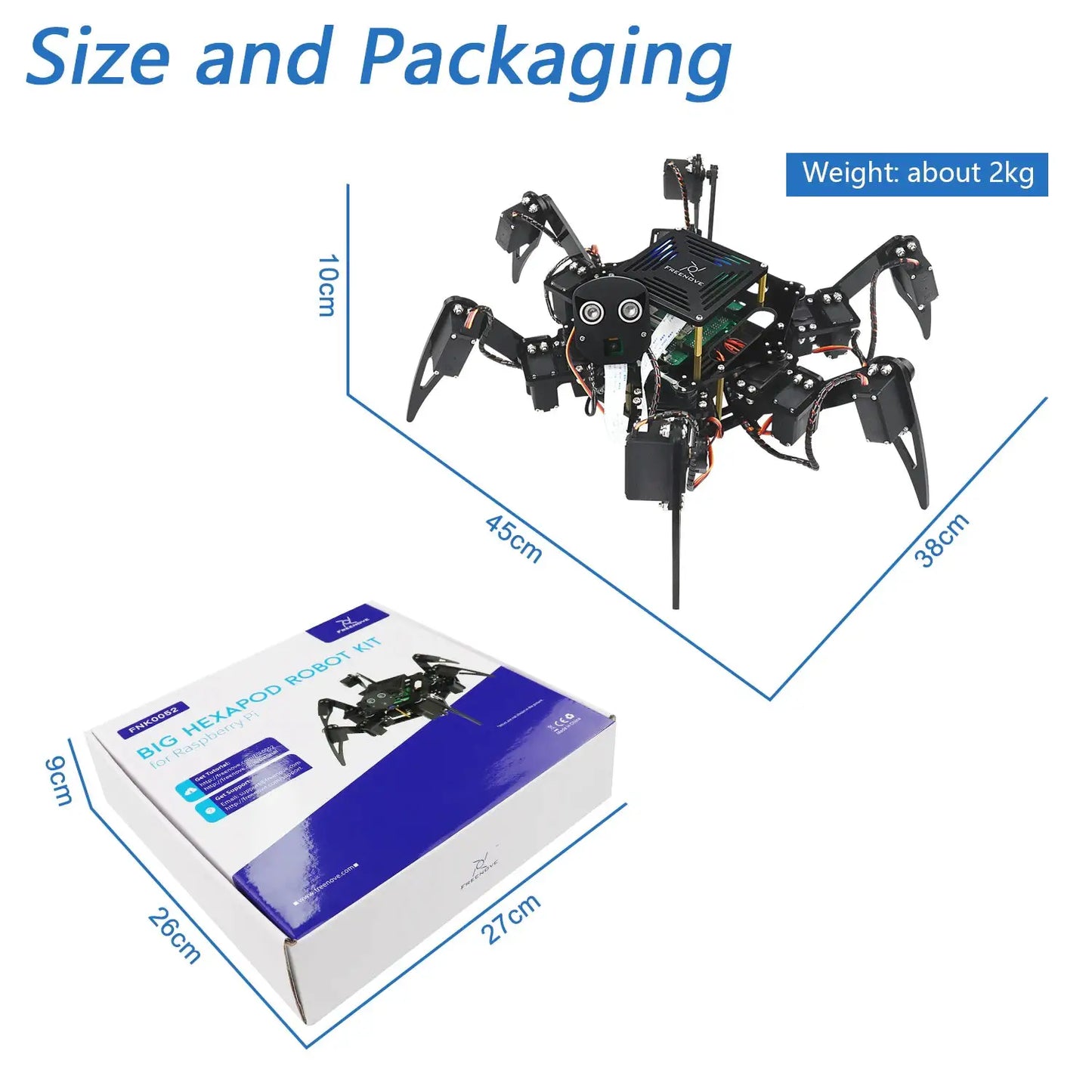 Freenove Big Hexapod Robot Kit for Raspberry Pi 5 4 B 3 B+ Zero 2 W, Face Recognition, Ultrasonic Ranging, App, Camera, Servo - ToylandEU
