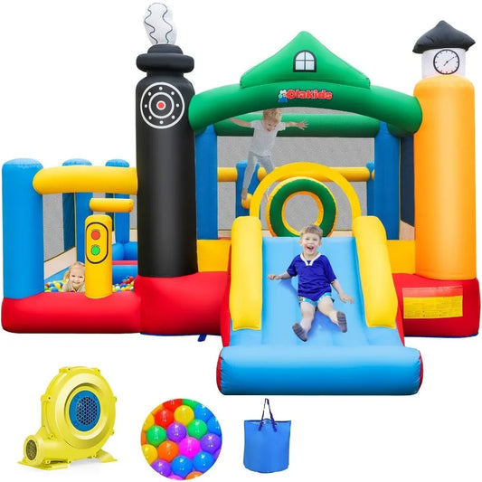 Train Theme Inflatable Bounce House With Slide And Ball Pit