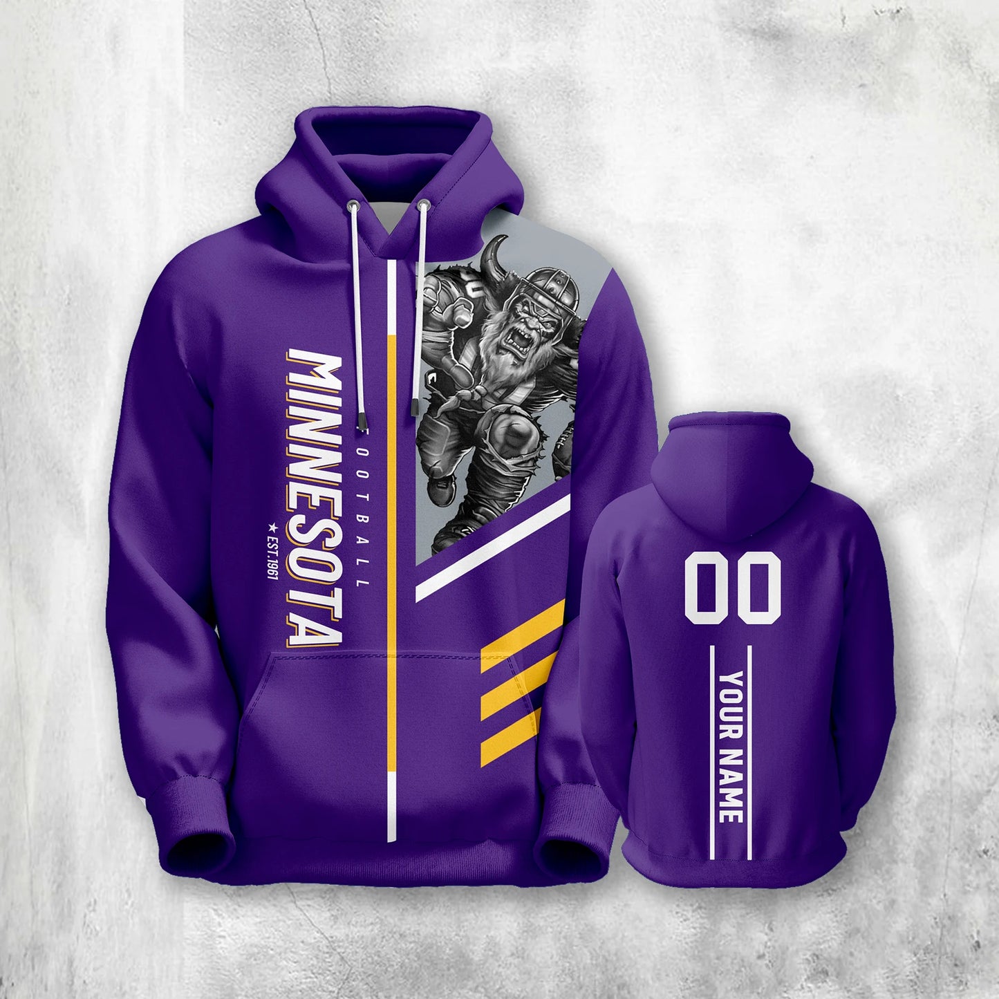 Personalized Minnesota 3D Printed American Football Hoodie - Custom Name and Number Sweatshirt for Men, Women, and Youth Fans