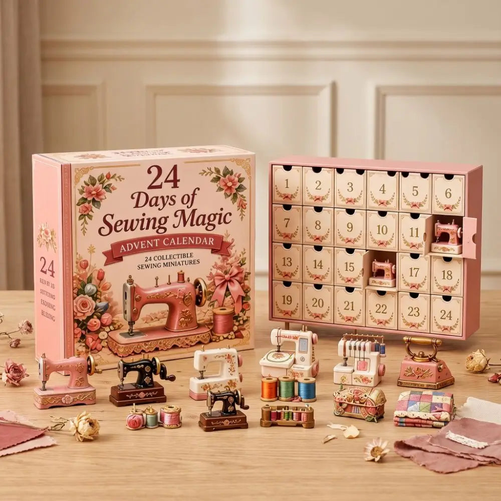 Advent Calendar | Sewing Theme | 24 Day Pink Acrylic Ornaments | Handmade Christmas Decoration Gift