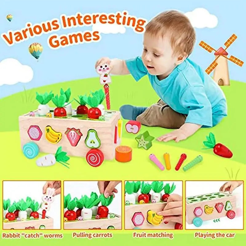 Montessori Wooden Carrot Sorting Puzzle - Fun Educational Toy for Toddlers