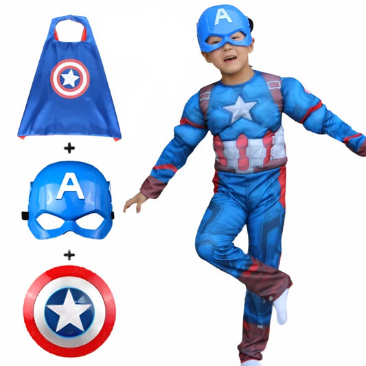 Kids Ultimate Captain America Cosplay Costume with Shield & Mask for Halloween (Size S-XL)