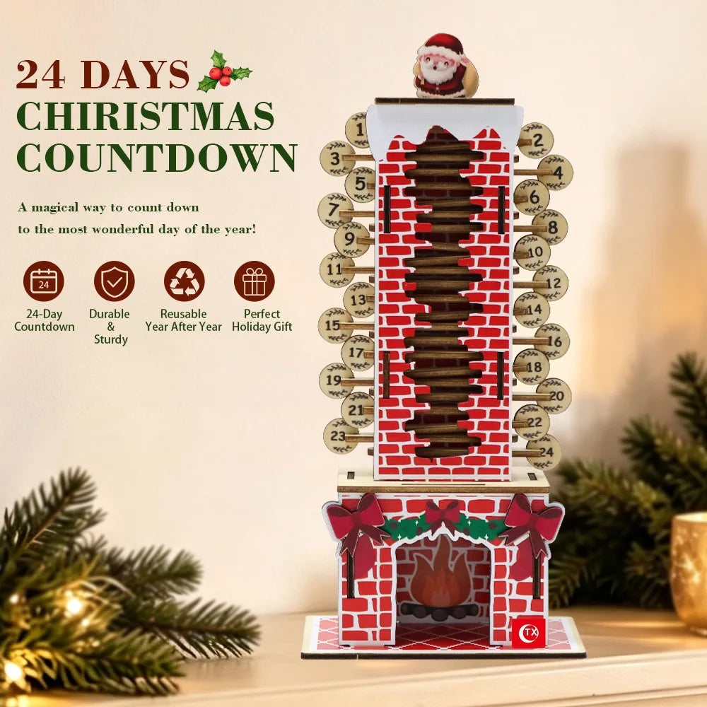 Advent Calendar | 24 Day Wooden Santa Chimney | DIY Tabletop Ornament | Home Desktop Christmas Decor