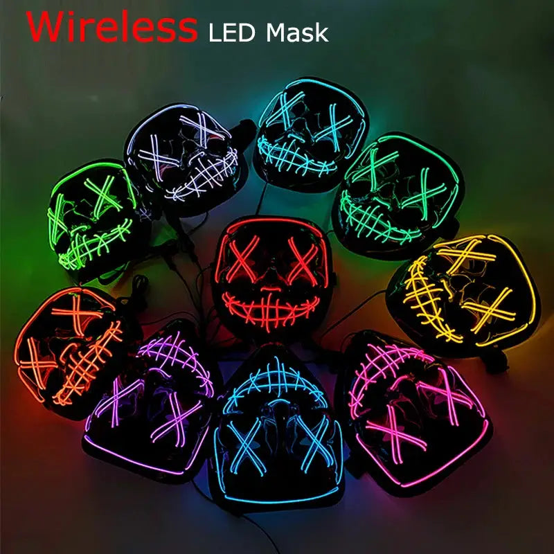 Wireless Halloween Neon LED Purge Mask Masque Masquerade Party Masks Light Grow in the Dark Horror Mask Glowing Masker - ToylandEU