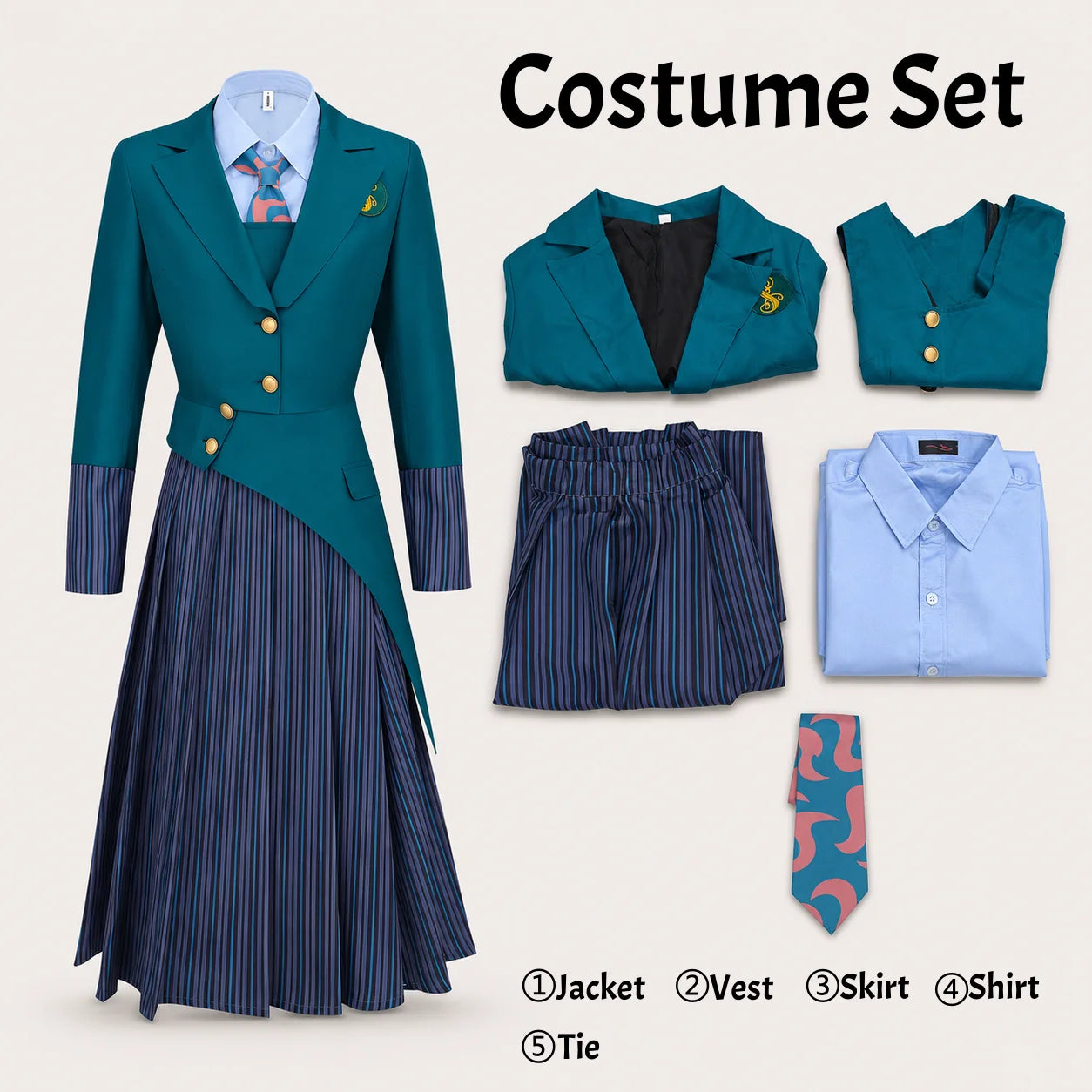 Witch Cosplay Costume | Green Jacket And Skirt | Polyester Knit | Women