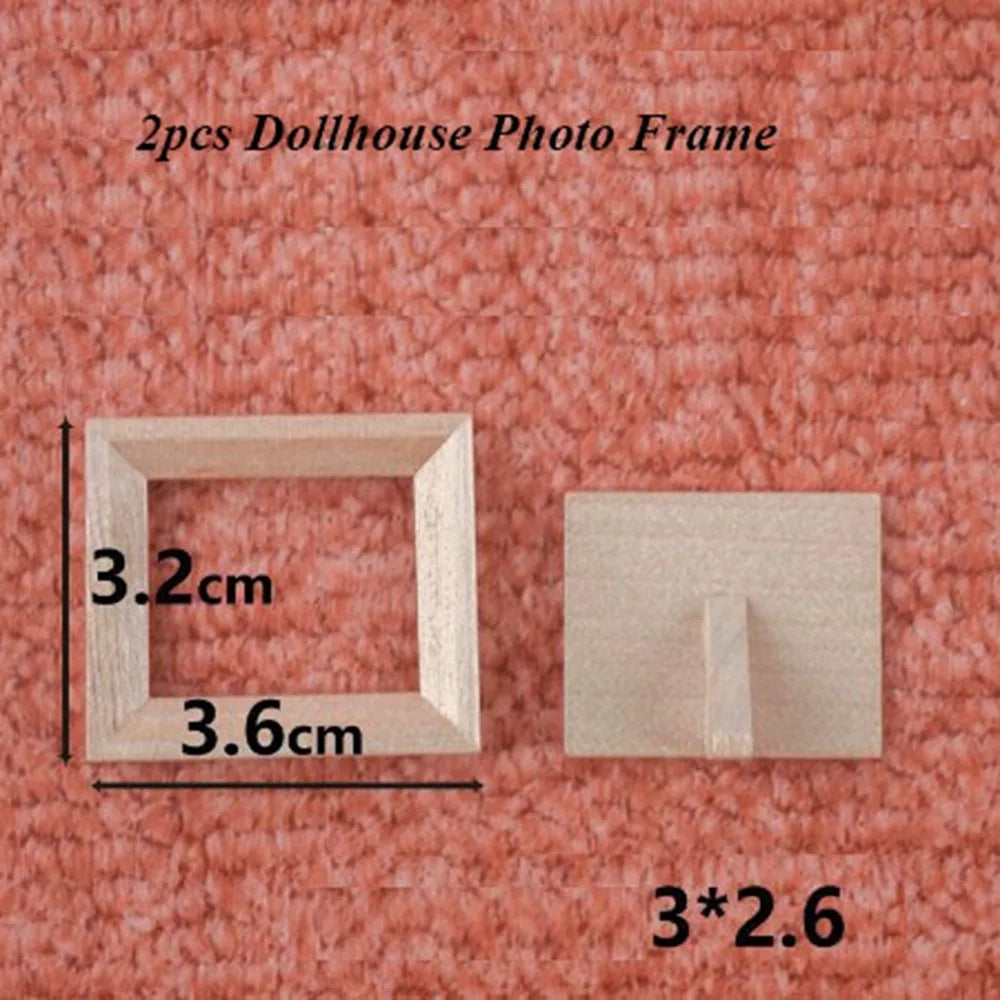Miniature Wood Photo Frame | 1/12 Scale | Dollhouse Display | 2 Piece Set