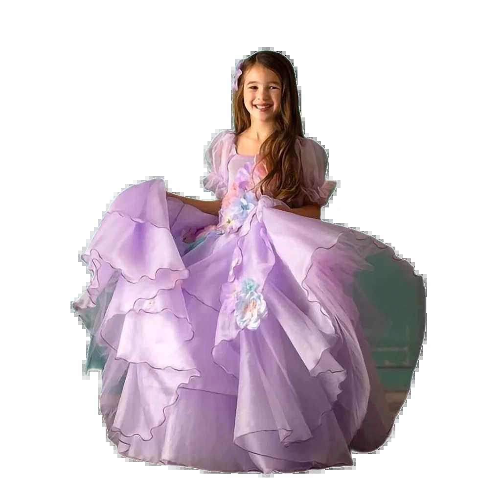 Enchanted Puff Sleeve Tutu Dress for Girls - Backless Halloween Cosplay Costume with Floral Design