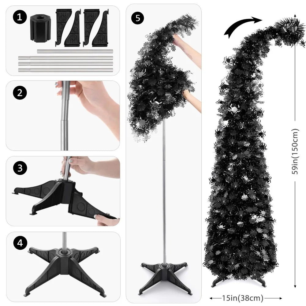 Artificial Christmas Tree | 59inch Height | Quick Pop Up Setup | Black