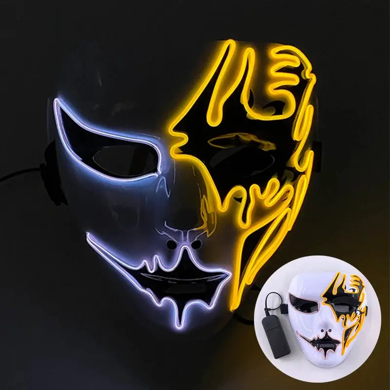 Melbourne Shuffle rave dance glowing mask Hand drawn patterned luminous mask for teen cool Halloween cosplay performance props - ToylandEU