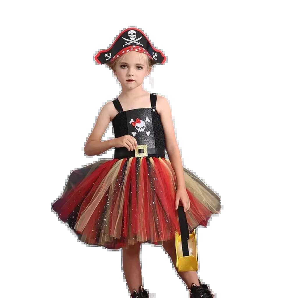 Children's Pirate Princess Costume with Skull Tutu Skirt for Halloween Parties