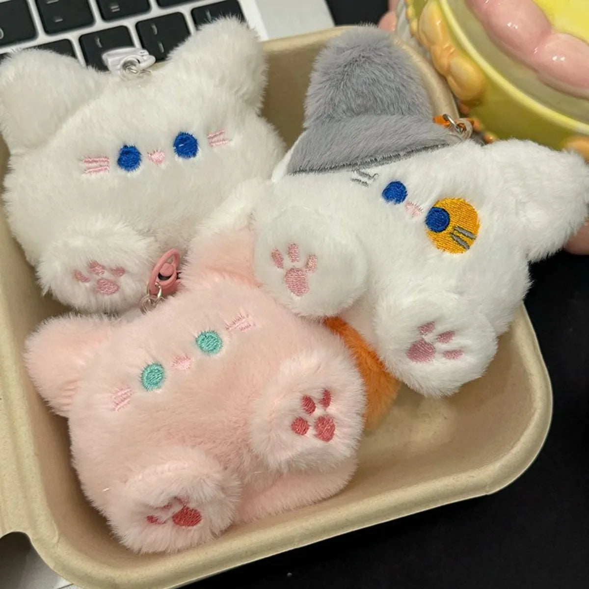 Adorable Cat Keychain Plush With Lobster Clasp For Bags