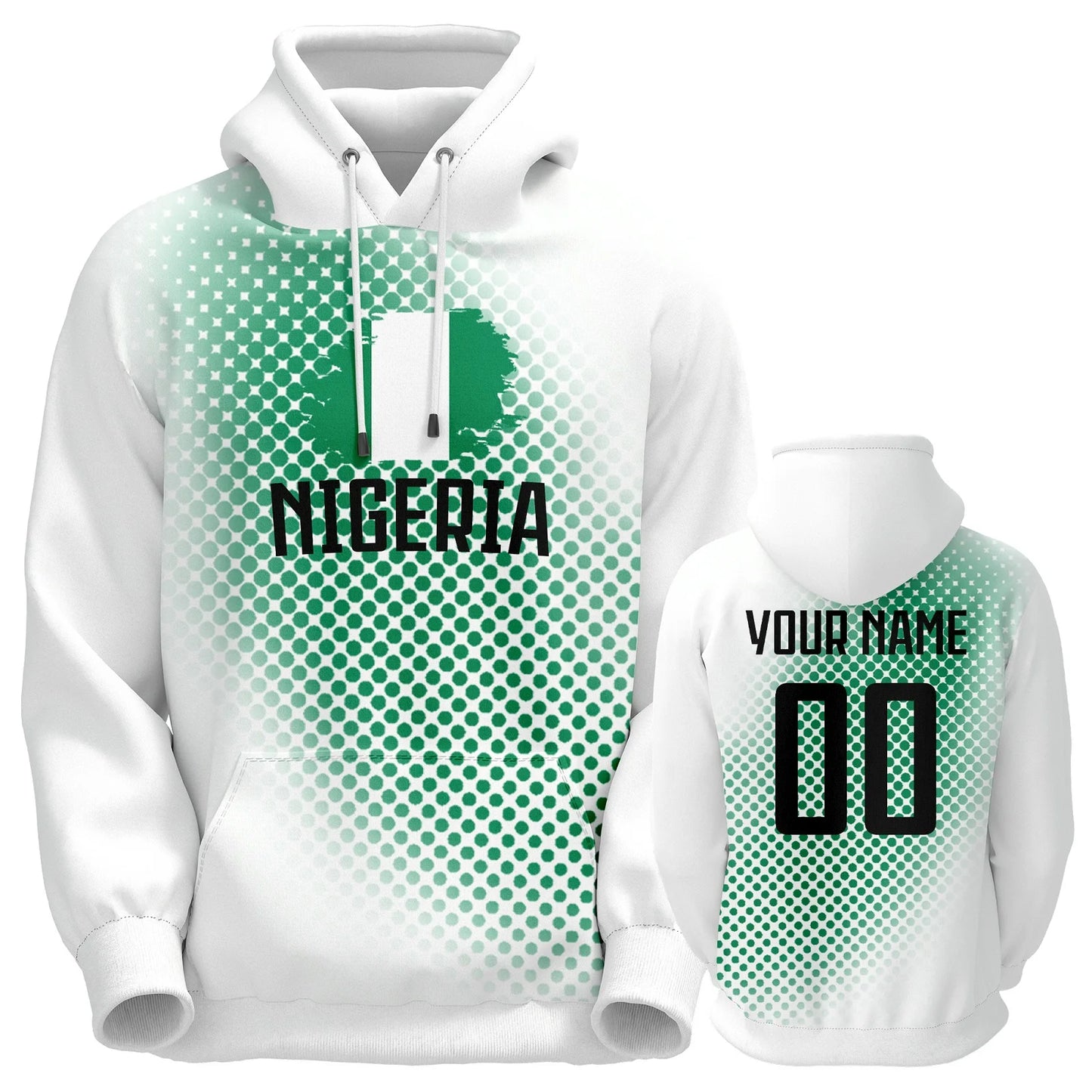 Personalized Nigeria Soccer Hoodie with Custom Name and Number - Unisex Pullover for Football Fans, S-5XL