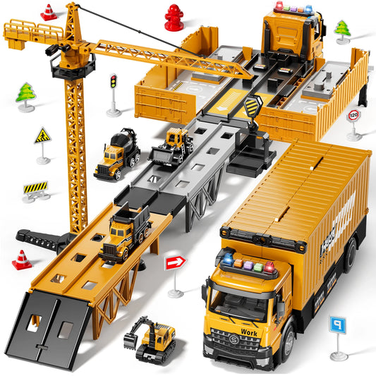 Construction Truck Race Track Set With Tower Crane