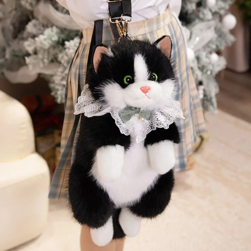 Plush Cat Backpack Realistic Puppet Style For Travel