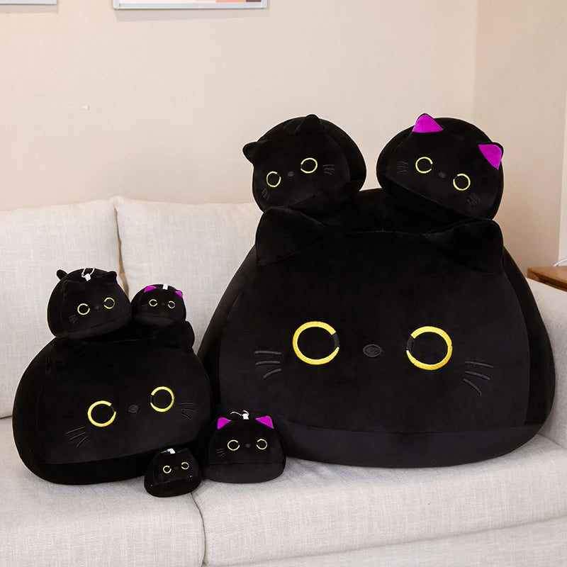 Plush Cat Pillow | Big Size | Black Round Cat Bed Cushion | 9cm-70cm