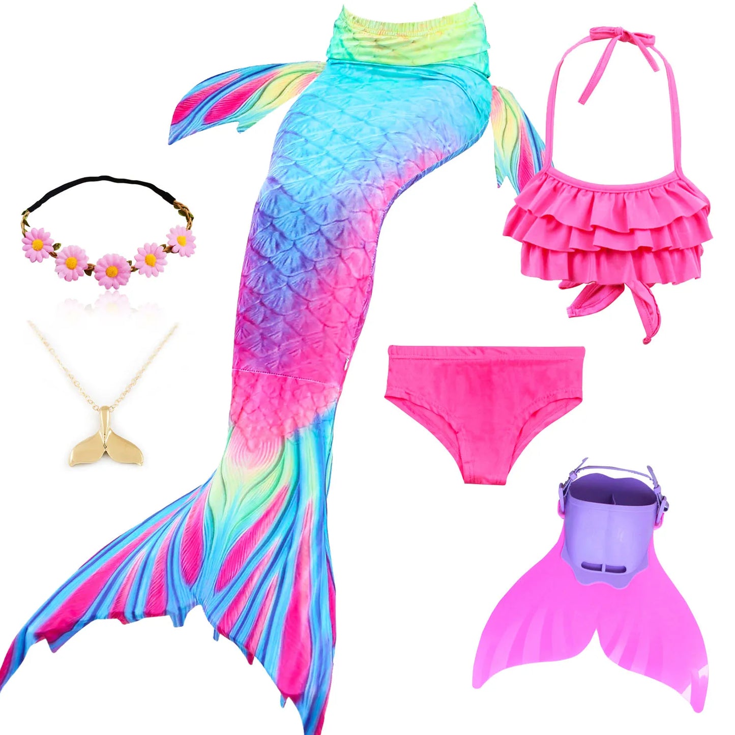 Mermaid Costume | Polyester | Monofin Tail Included | One Size