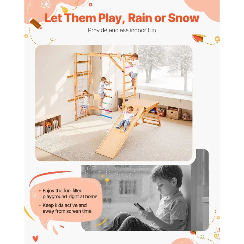 Wooden Indoor Playground Jungle Gym 8 In 1 Playset