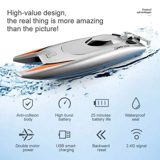 RC Boat 2.4G High Speed Racing Boat Waterproof Rechargeable Model - ToylandEU