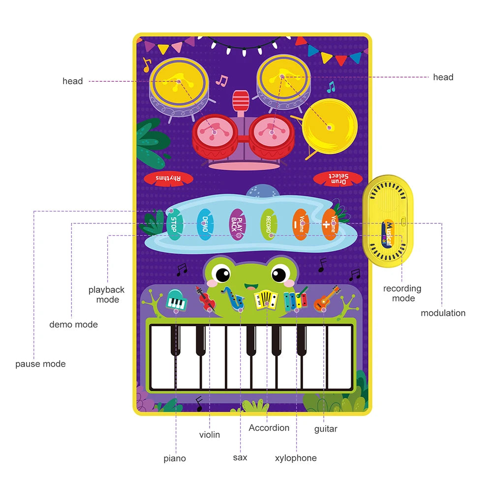 2 In 1 Baby Musical Instrument Piano Keyboard & Jazz Drum Music Touch - ToylandEU