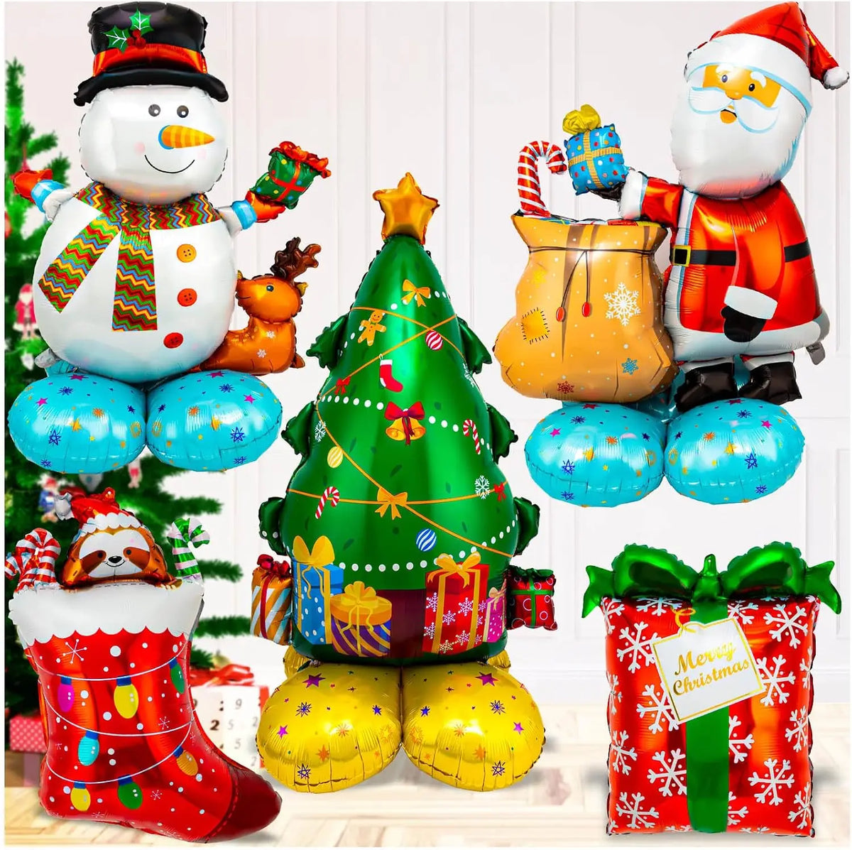 Christmas Foil Balloons | 8 Pcs Giant Santa Snowman Tree