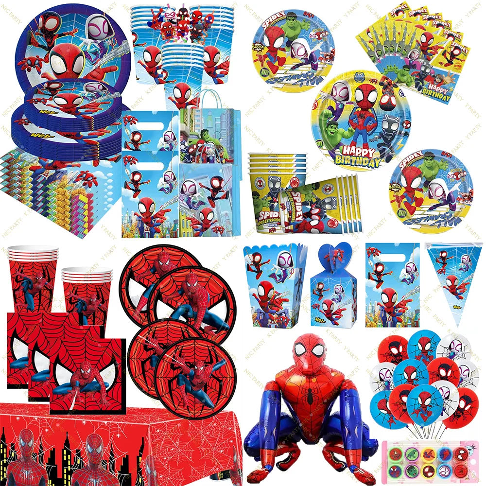 Party Decor Kit | Spidey Theme | Birthday | Plates Cups Tablecloth Banner