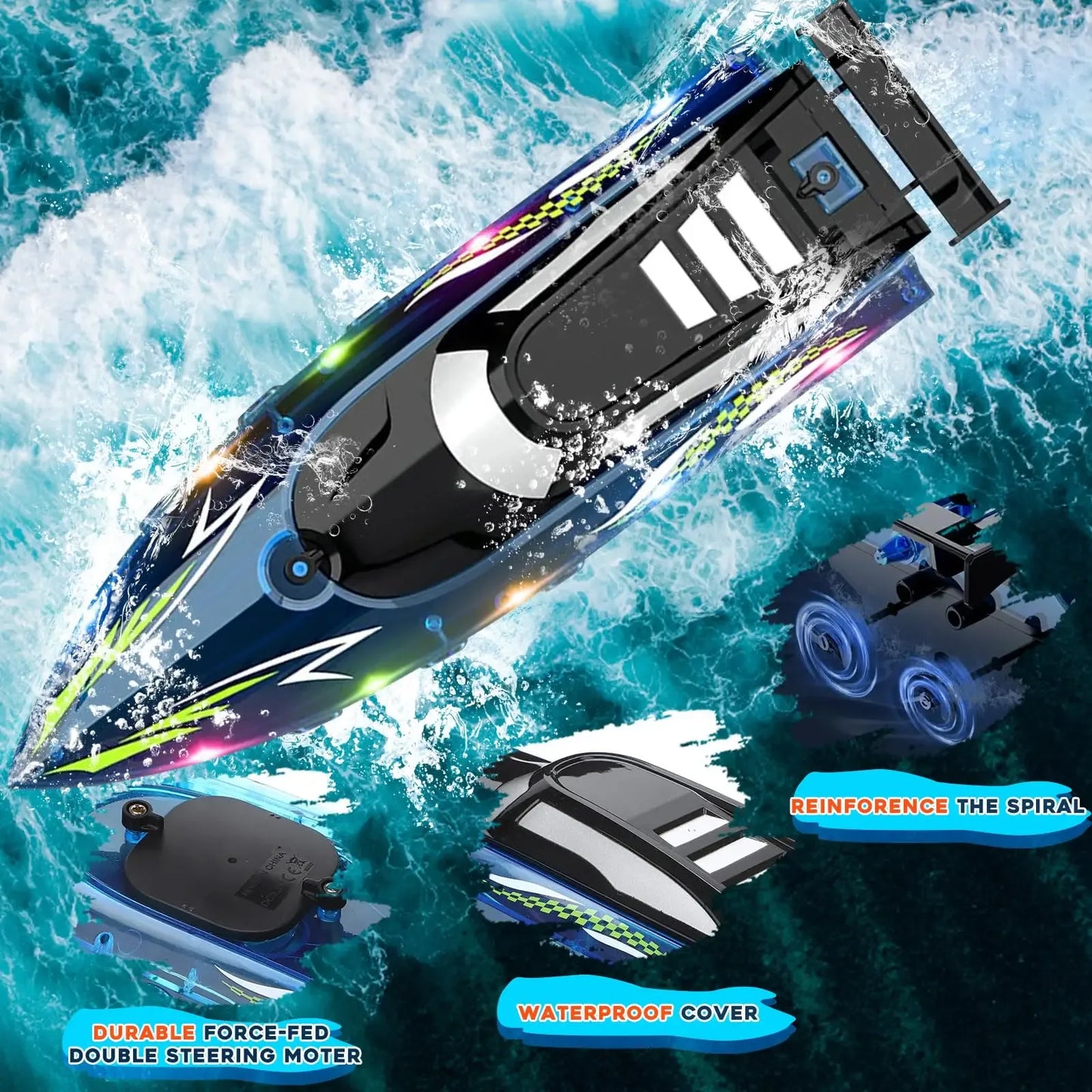RC Boat With LED Light Proportional Remote Control - ToylandEU