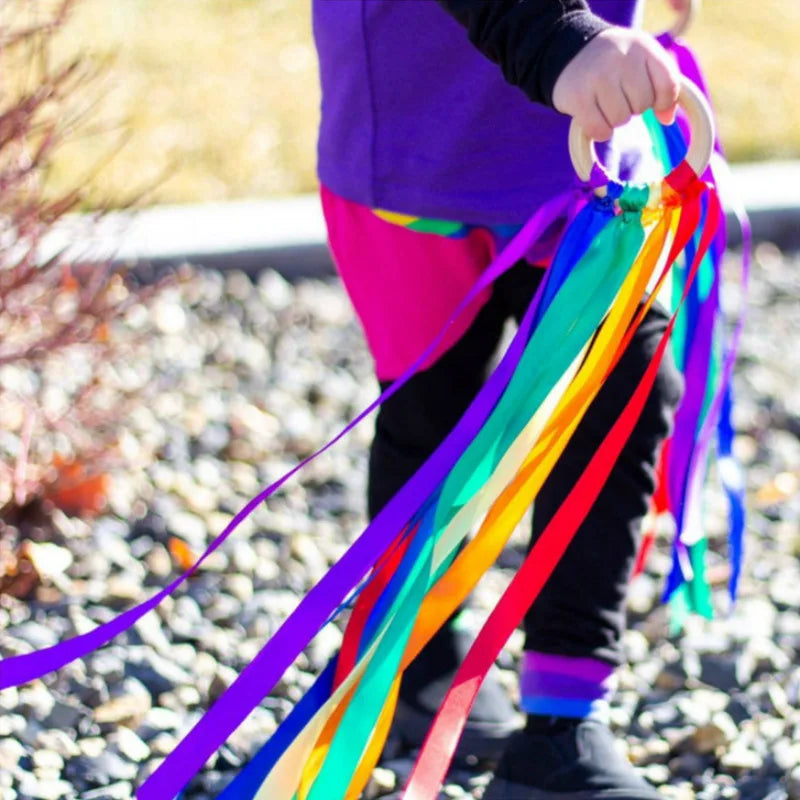 Rainbow Wooden Ring Ribbon Hand Kite - ToylandEU