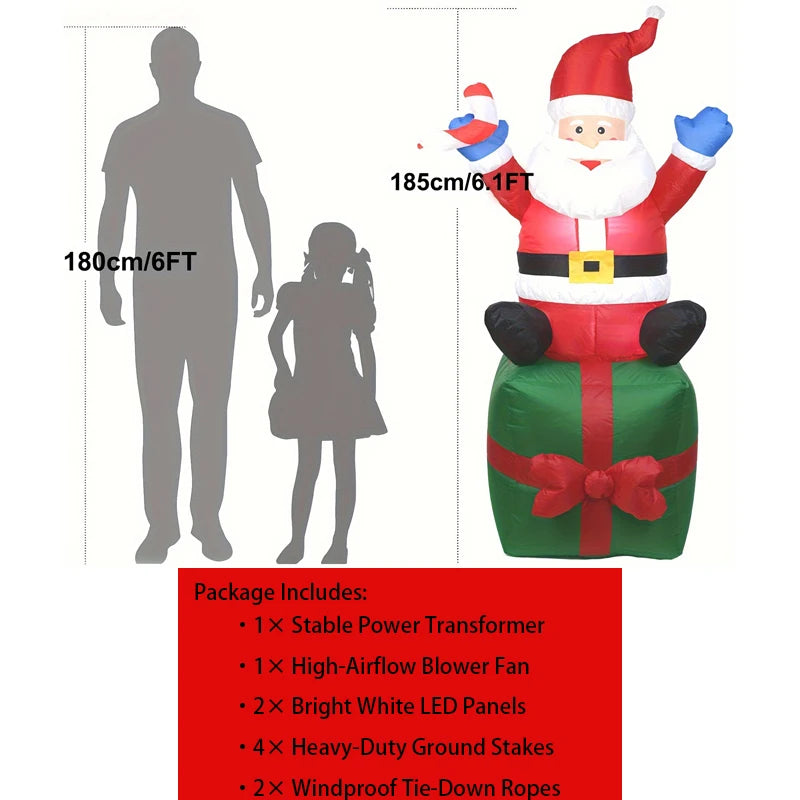 Christmas Inflatable Santa | 6.1 Ft Height | LED Lights | Outdoor Yard Decor