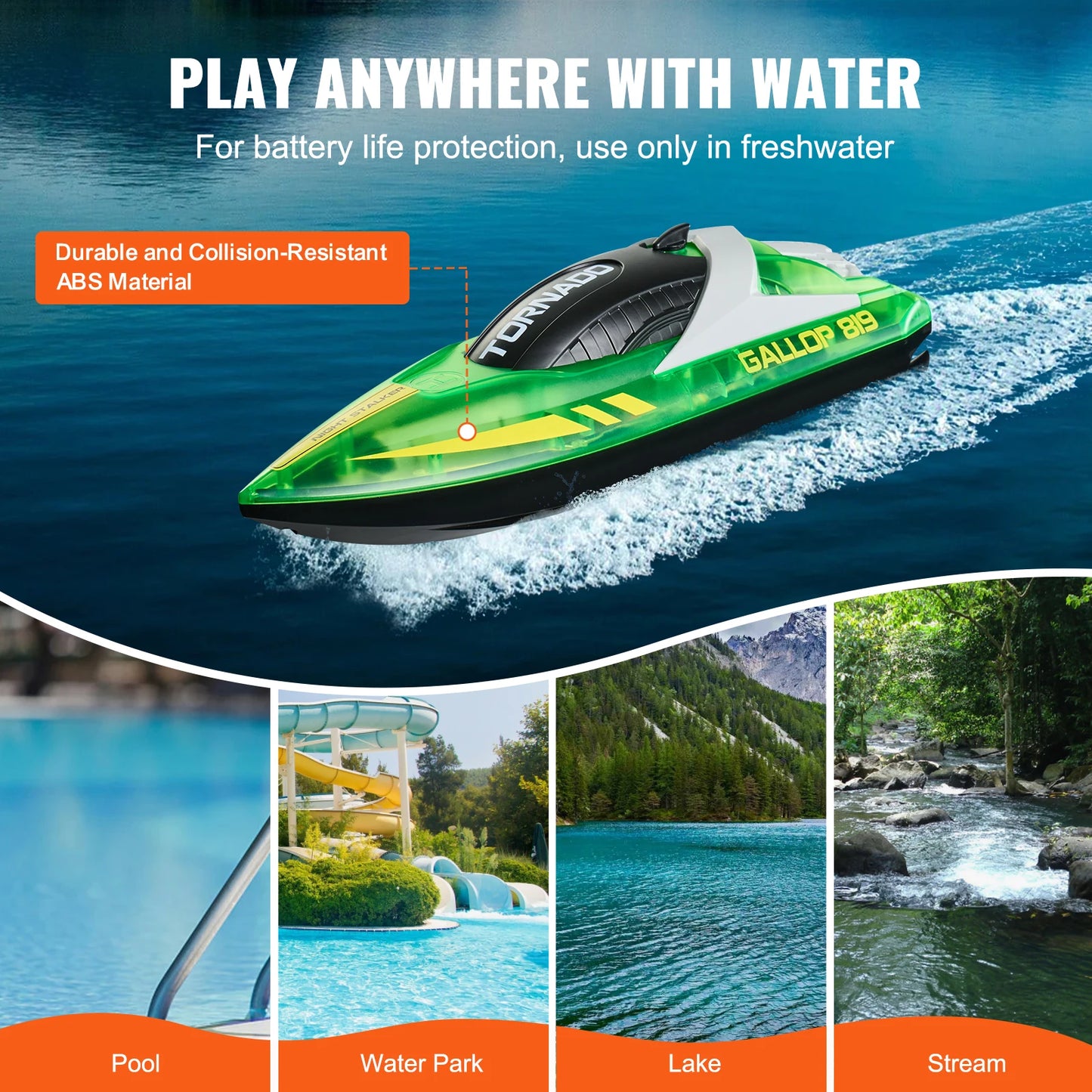 RC VEVOR HJ819 High-Speed Remote Control Racing Boat - Waterproof Electric RC Toy for Boys 14+