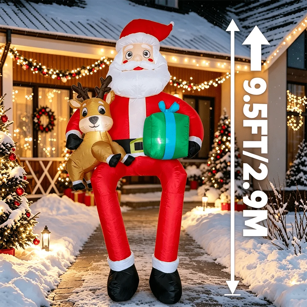 Inflatable Christmas Decor | 9.5 Foot Led Lit | Santa On Chimney | Outdoor Yard