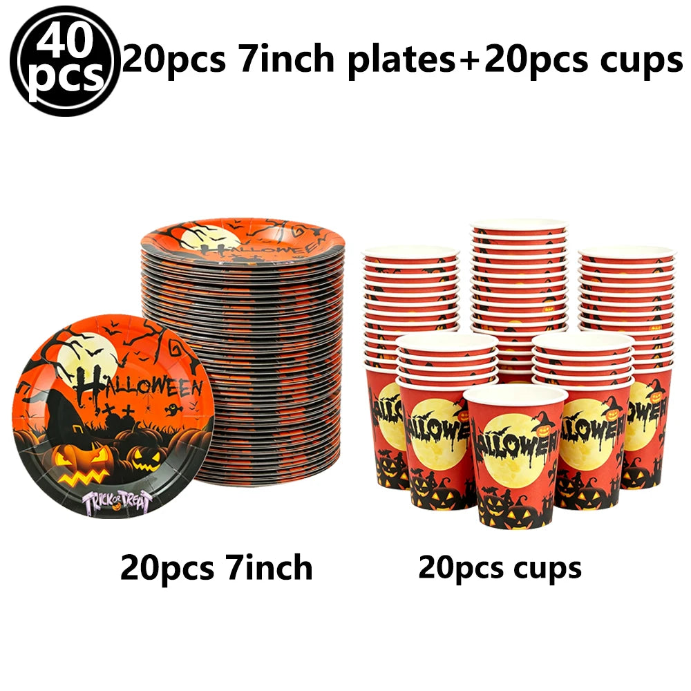 Halloween Party Tableware | Paper Disposable | Plates Cups | Birthday Decor