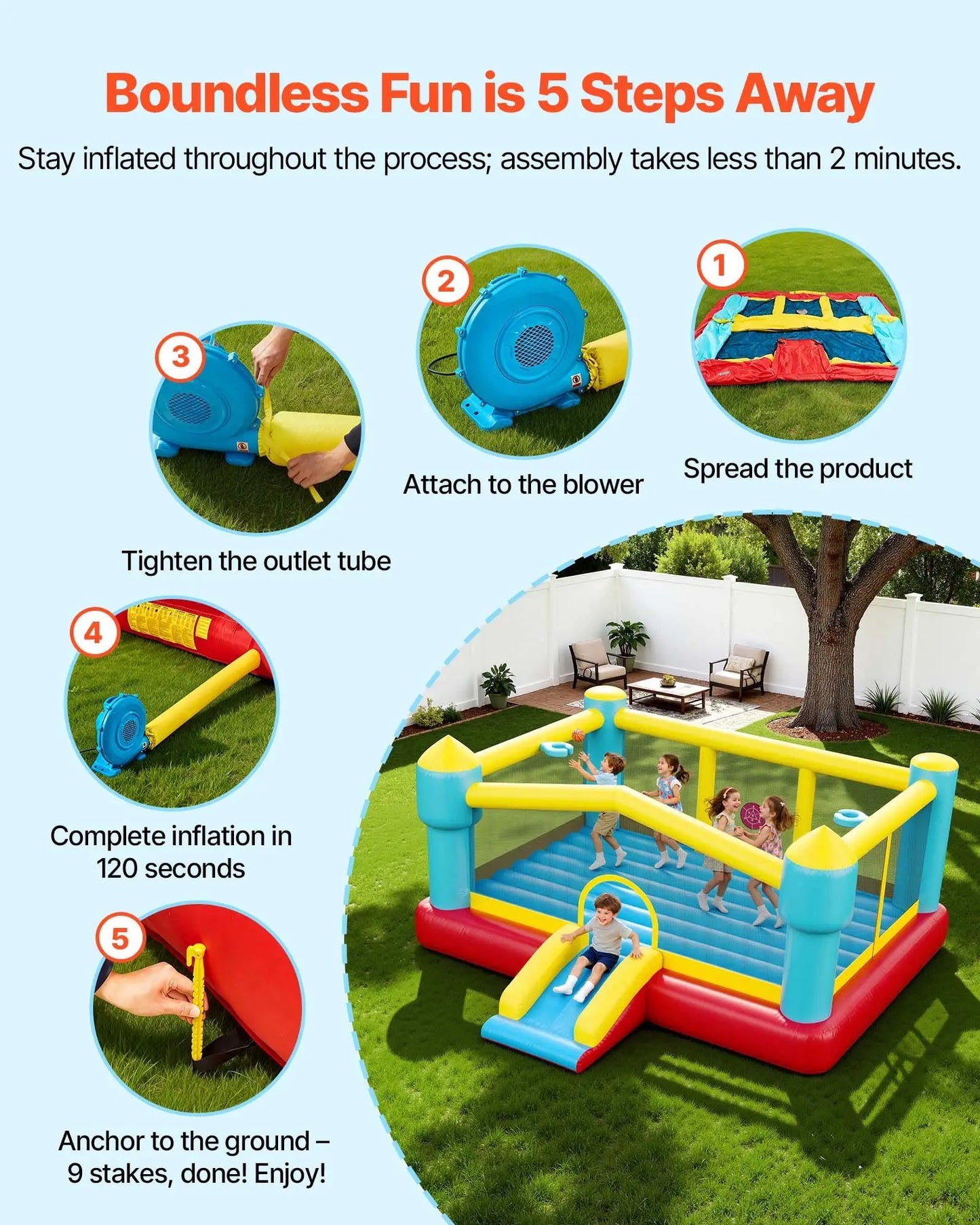 Inflatable Bounce House With Slide And Basketball Hoop for Kids