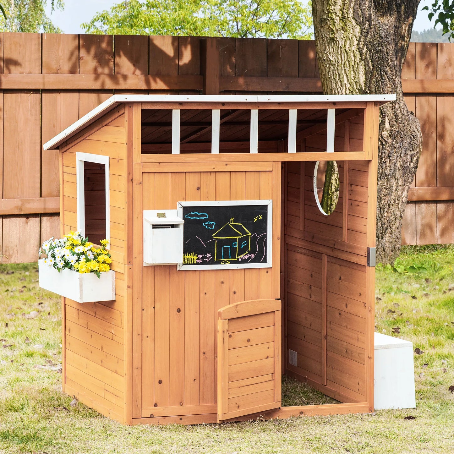 Wooden Playhouse for Kids Outdoor Backyard Fun with Working Door