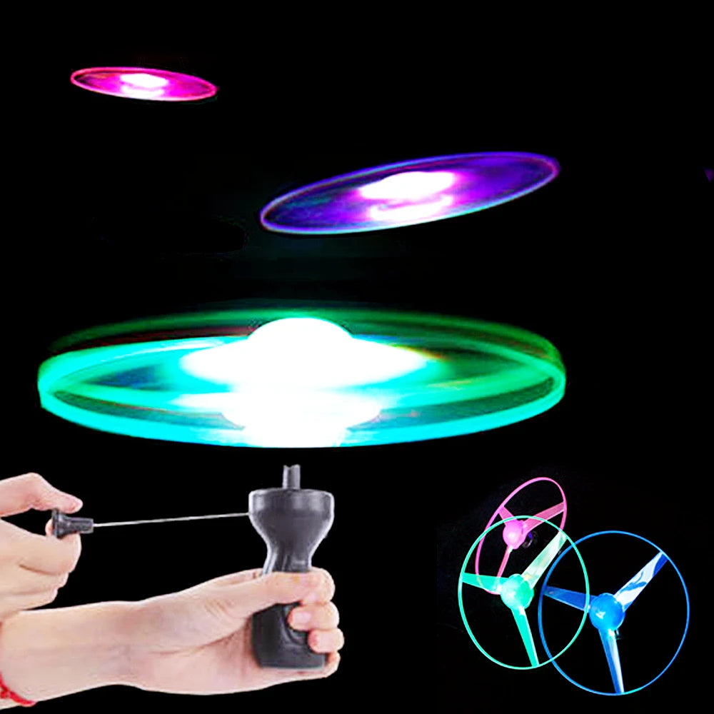 3Pcs LED Lighting Pull String Flying Disc Propeller Helicopter Toy for Toyland EU