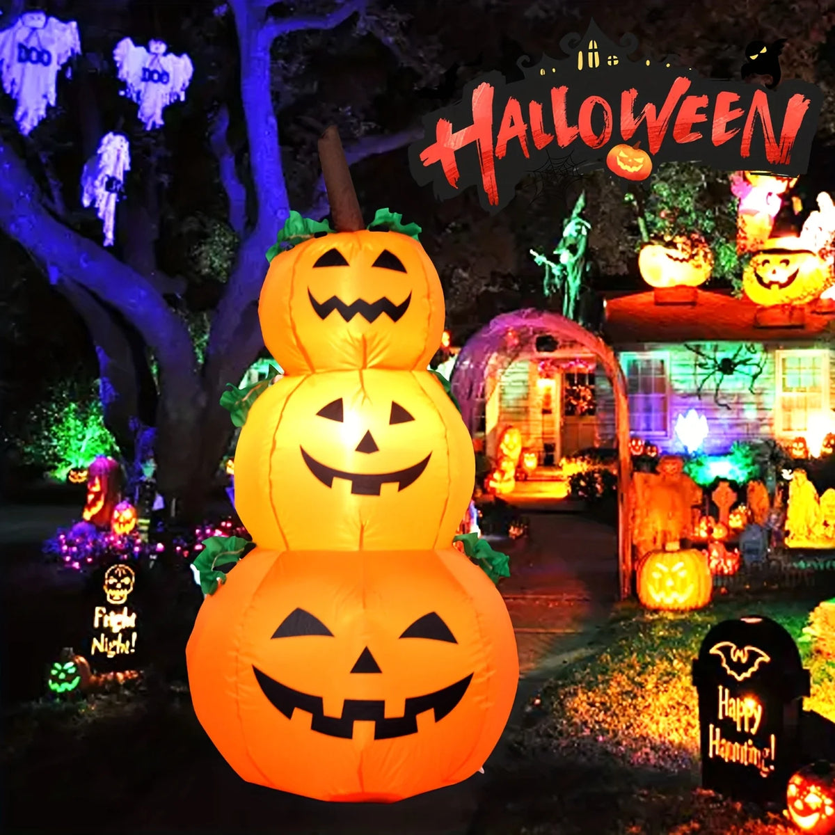 Halloween Inflatable Pumpkin | 3.9 Ft Led | Built In Lights | Outdoor Decor