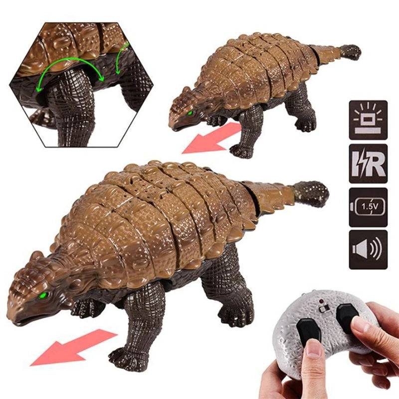 Realistic Ankylosaurus RC Dinosaur Toy with Walking and Lights for Kids