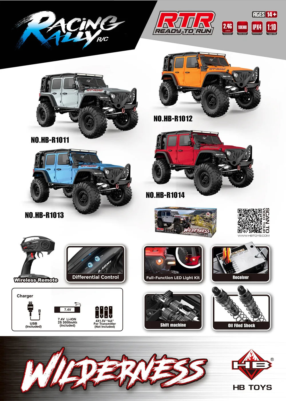 RC 1/10 Scale Remote Control Off-Road Rock Crawler Truck - 4WD RTR Climbing Vehicle with LED Lights and Lithium Battery