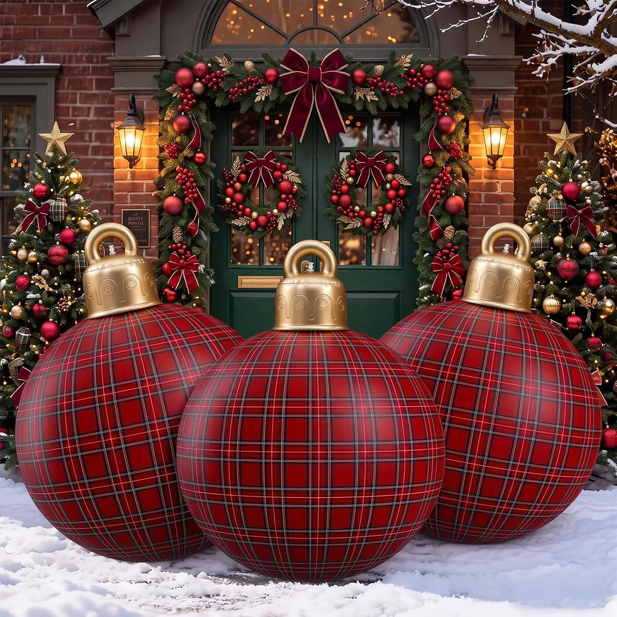 Christmas Inflatable Balls | 32 Inch | 3 Pack | Tartan Holiday Decor