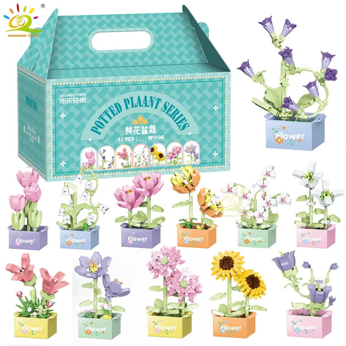 HUIQIBAO MOC Flower Succulent Potted Model Building Block DIY Eternal Bouquet Home Desk Plant Decor Brick Girl Gift Children Toy - ToylandEU