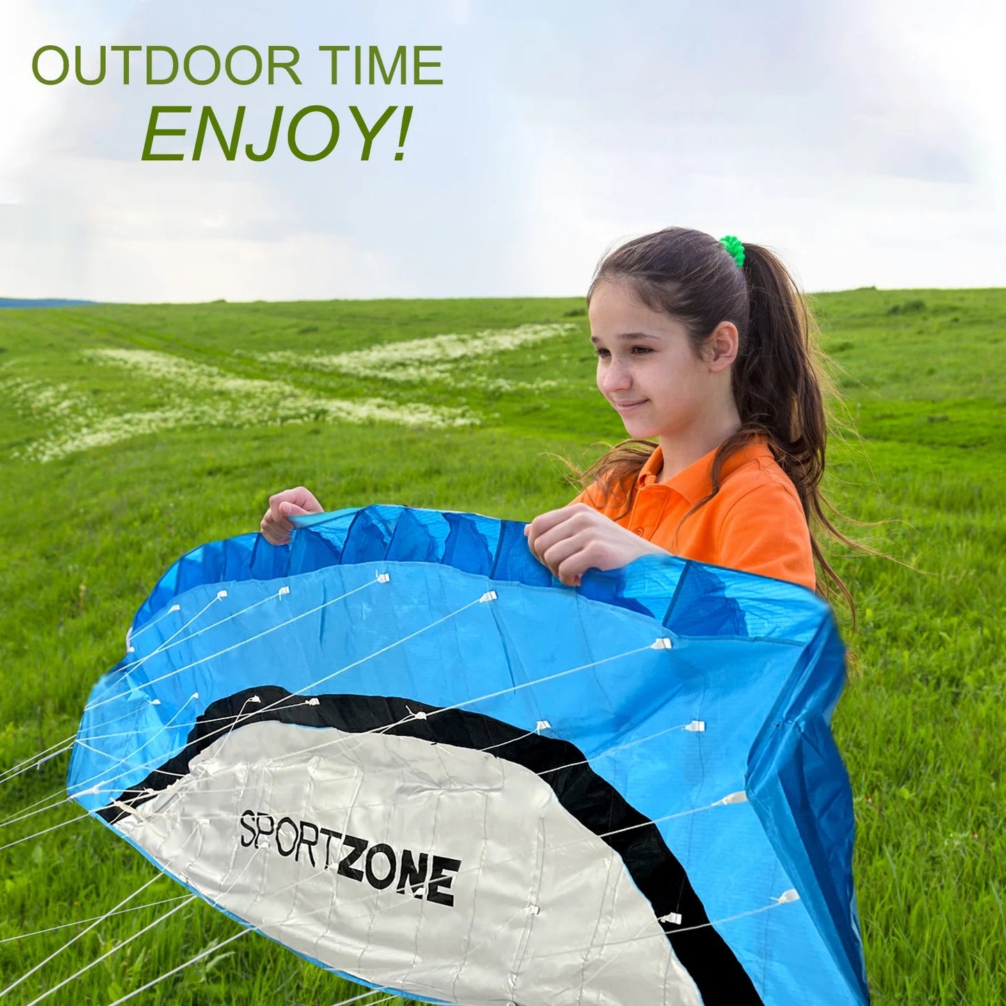 Dual Line 2.5m Parafoil Kite with Handle, Line, and Backpack