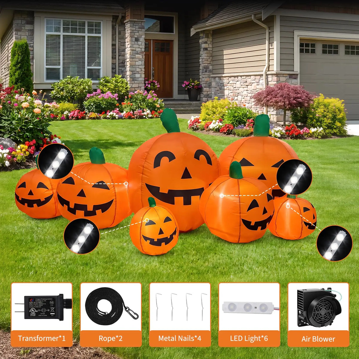Halloween Inflatable Pumpkin Patch | 7.5 Ft Led Lights | Outdoor Yard Decor