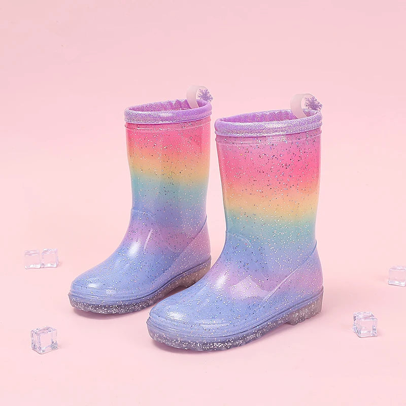 Kids Rain Boots | Waterproof Non Slip | Rainbow Gradient | Girls Slip On