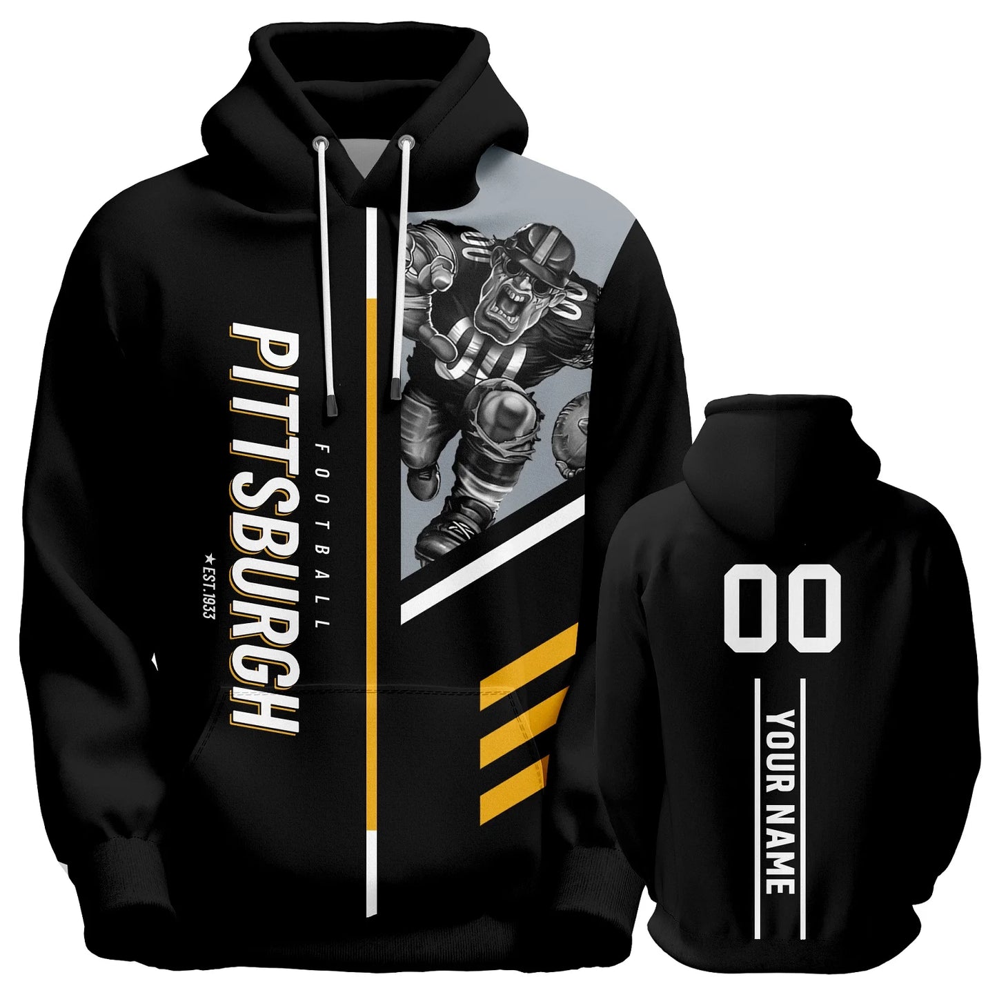 Personalized Pittsburgh City 3D Printed American Football Hoodie for Men, Women, and Youth - Custom Name and Number Sweatshirt Gift