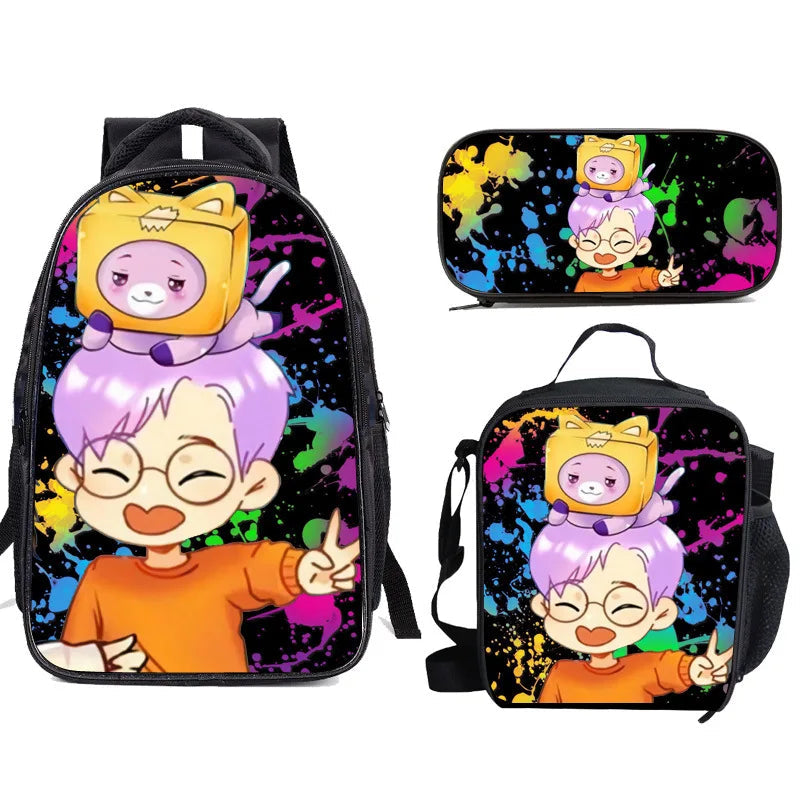 Three-piece Carton Villain Lankybox  Schoolbag Lunch Bag - ToylandEU