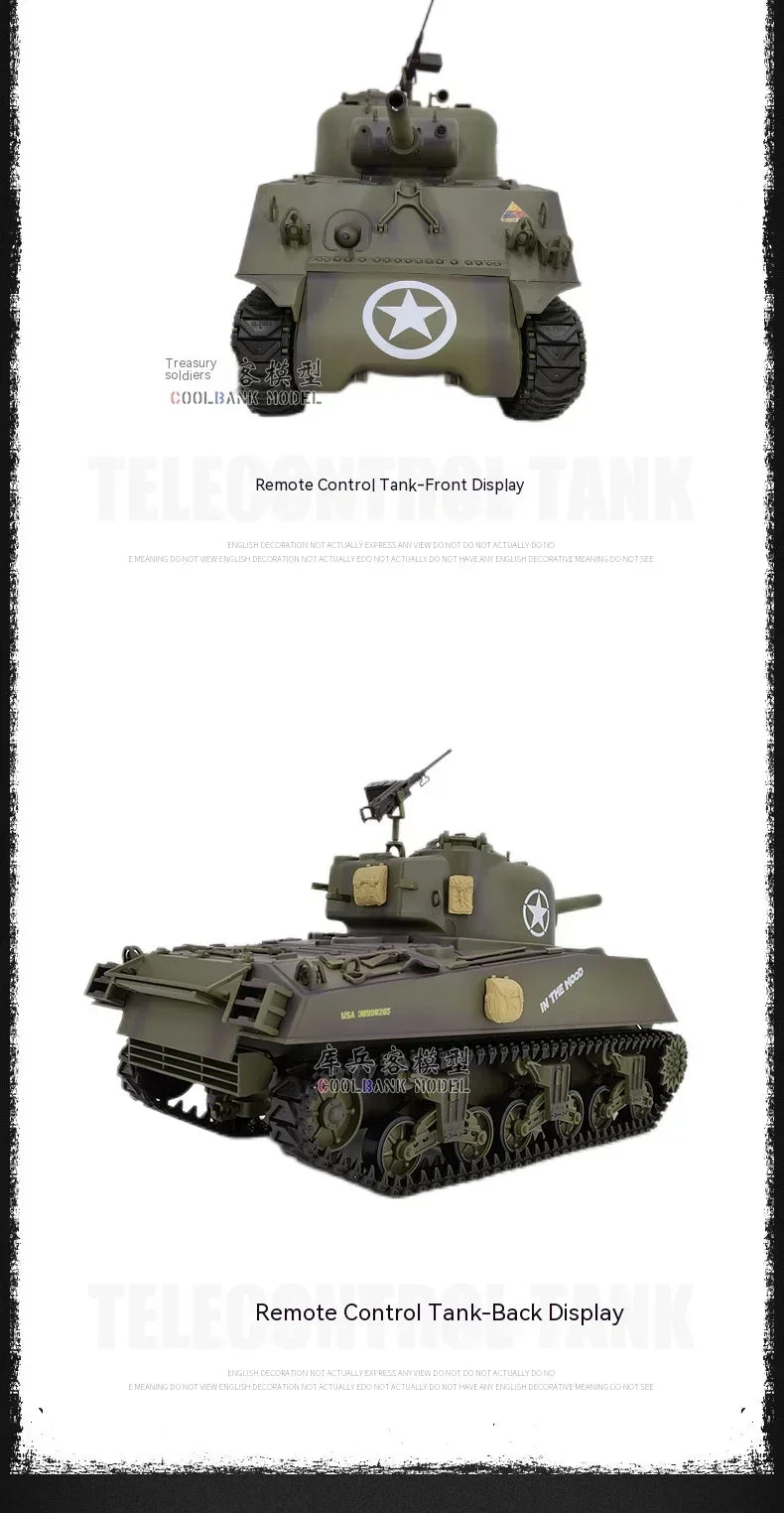 RC 1:16 Scale M4A3 Sherman Electric Remote Control Tank with Telescopic Gun Tube - Military Model Toy