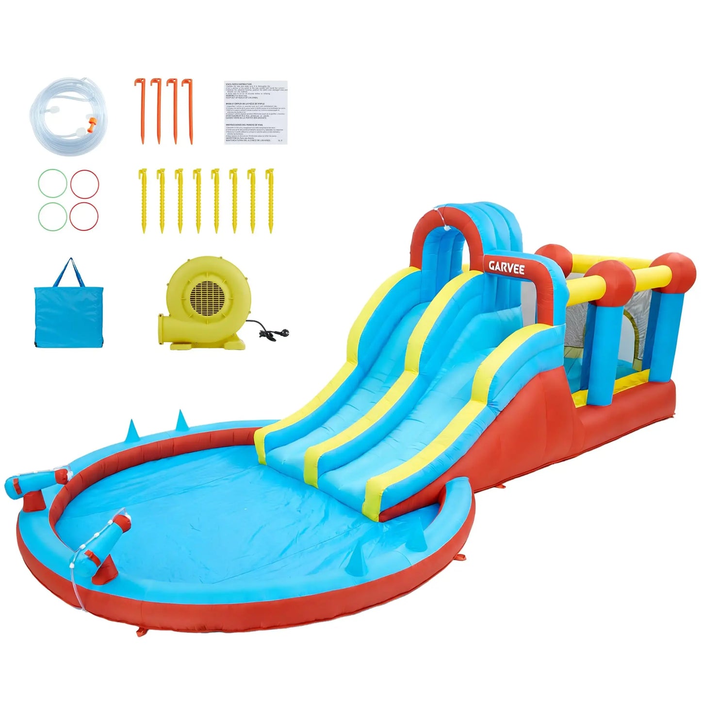 8 In 1 Inflatable Water Park With Double Slides Outdoors
