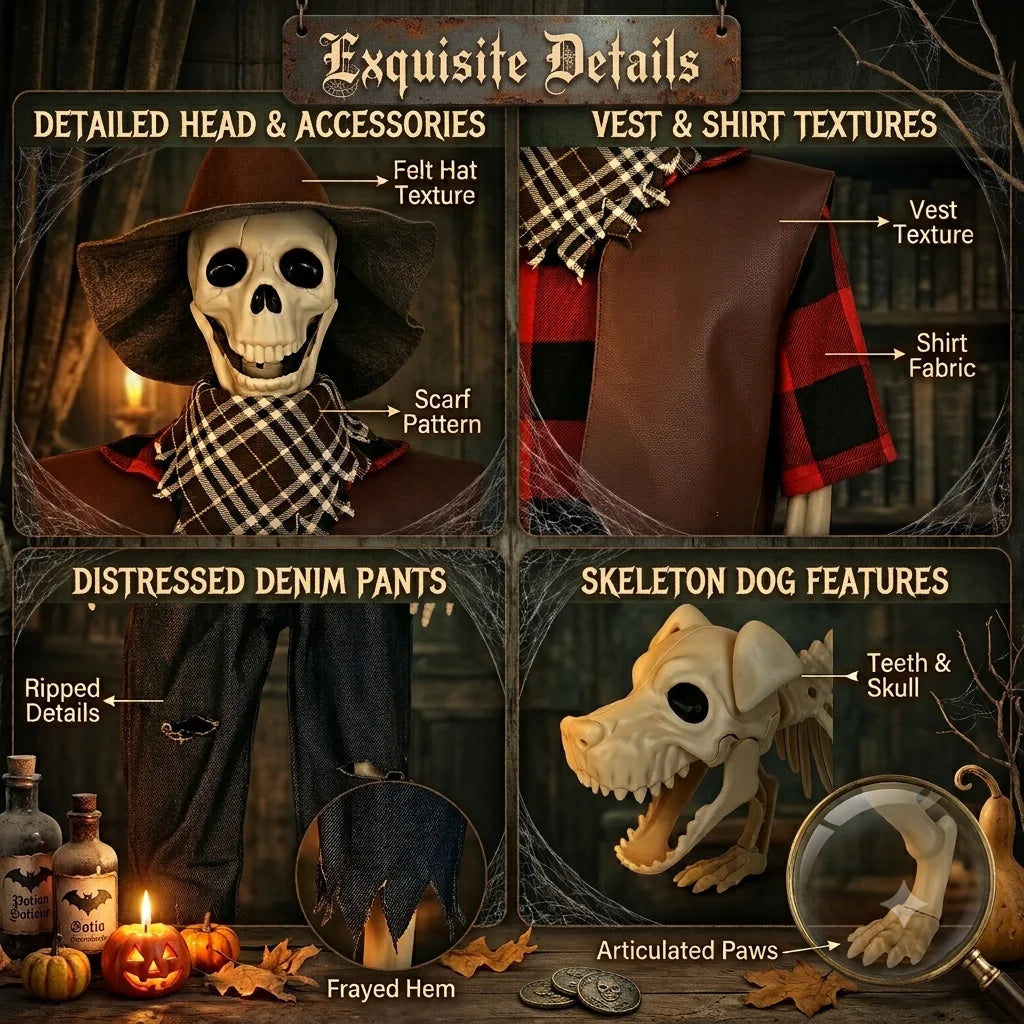 Halloween Skeleton Set | 36 Inch Posable Figure | Cowboy Theme | Yard Decor